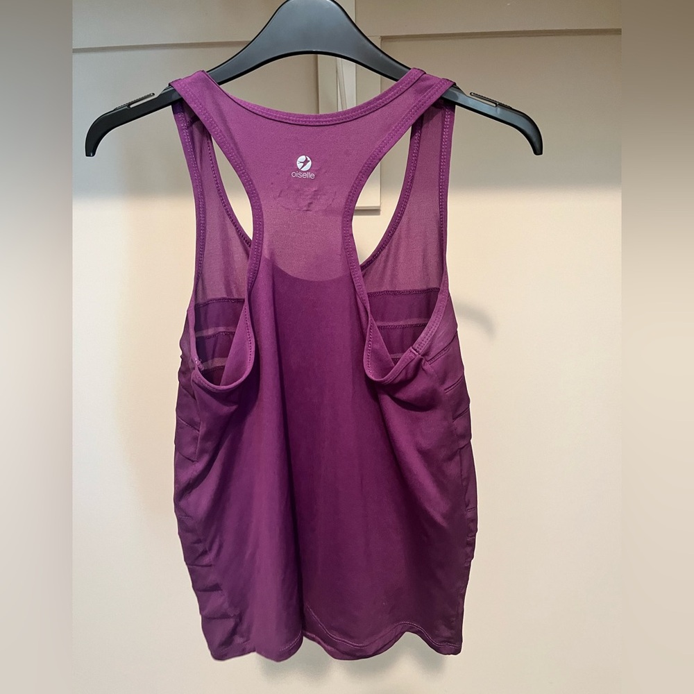 Oiselle Purple Racerback Ruffled Tank Top - Picture 2 of 3